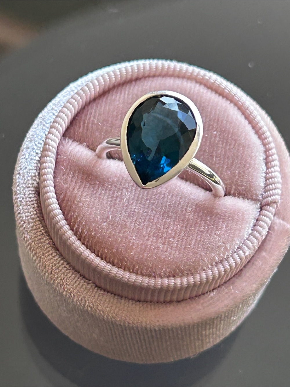 Teardrop Blue Gemstone Silver Ring - Blue